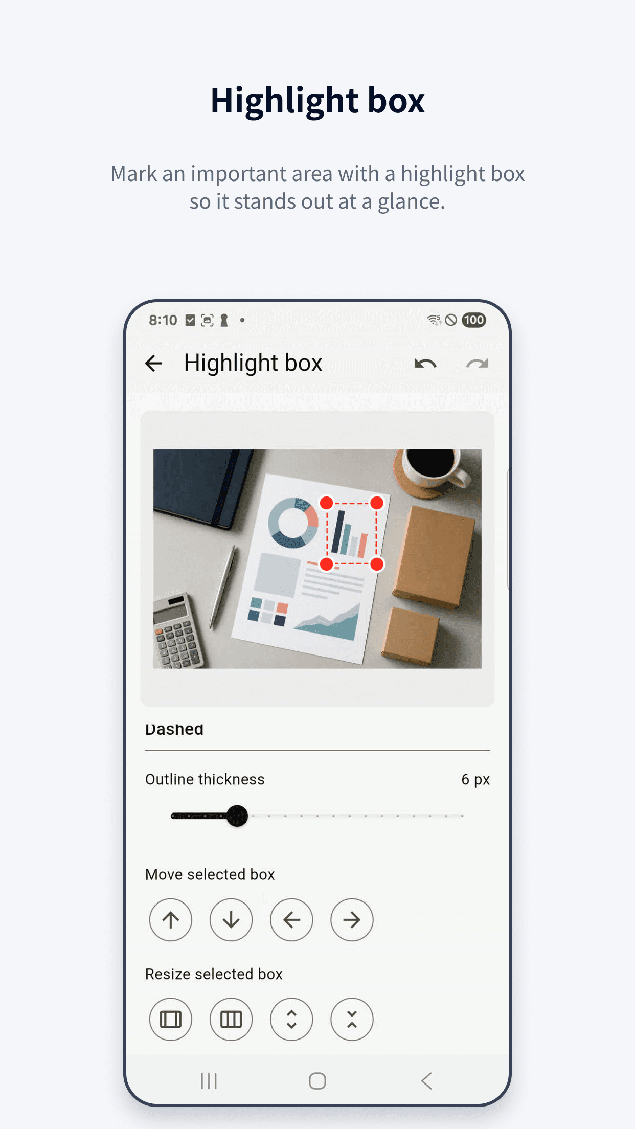 BizPic highlight box editing screen