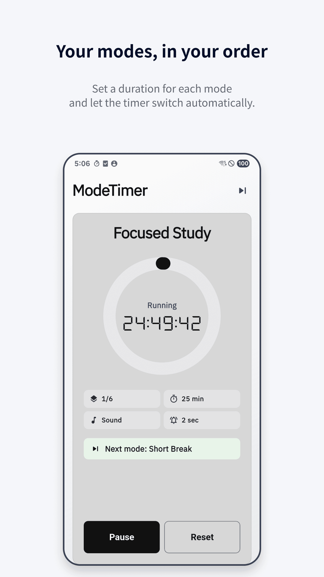 ModeTimer sequential mode timer screen