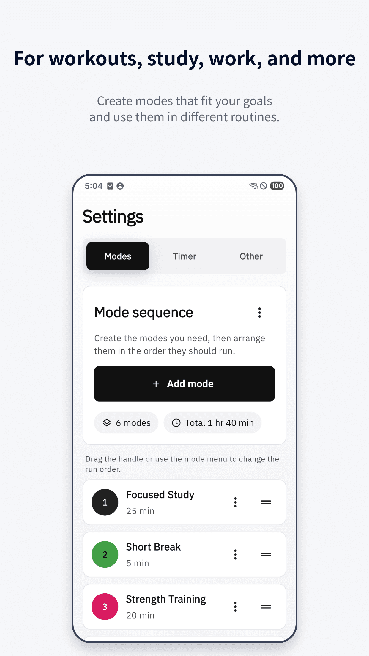 ModeTimer use cases screen