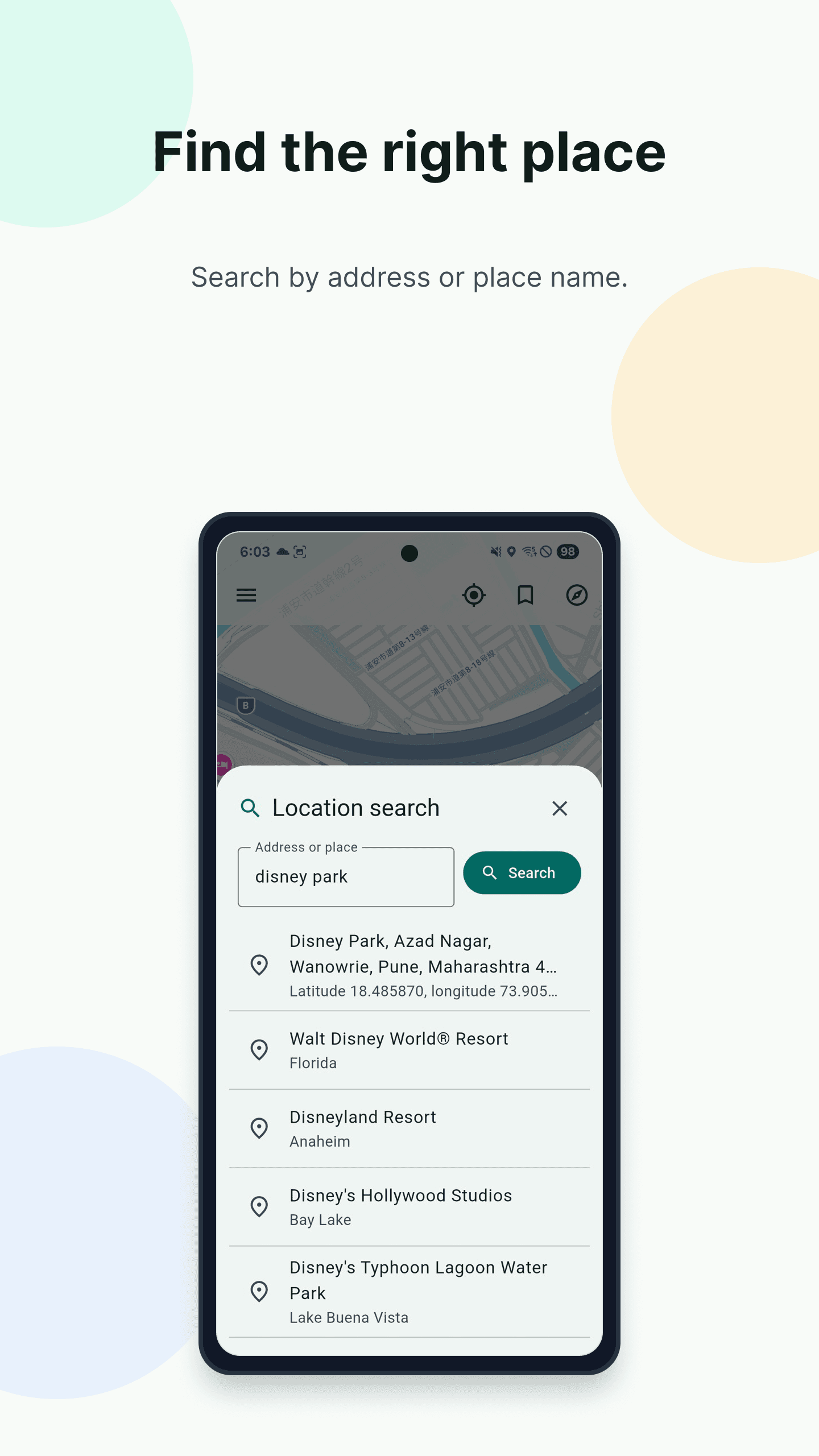 SteadyMap place search results
