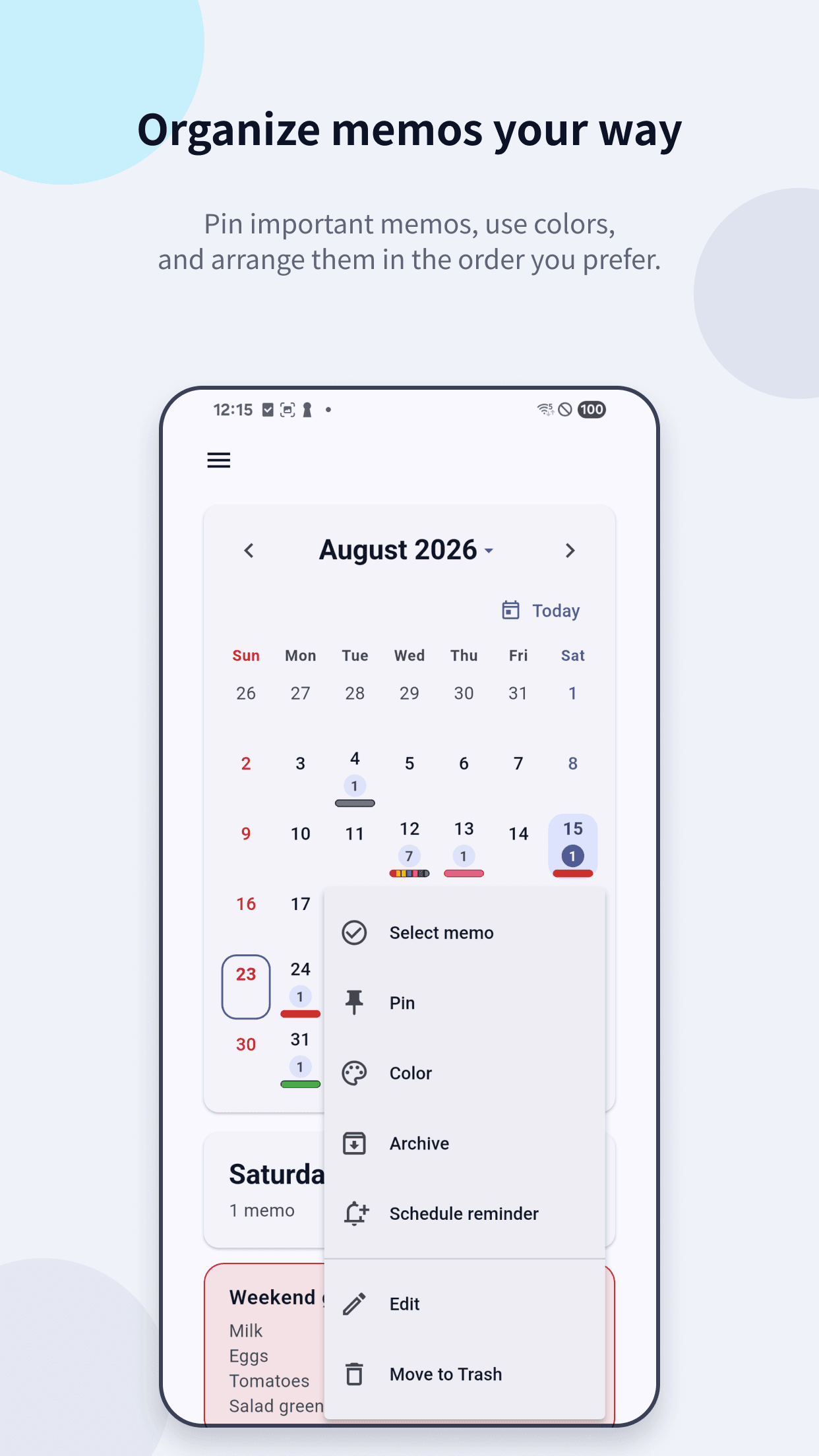 SteadyMemo memo organization screen