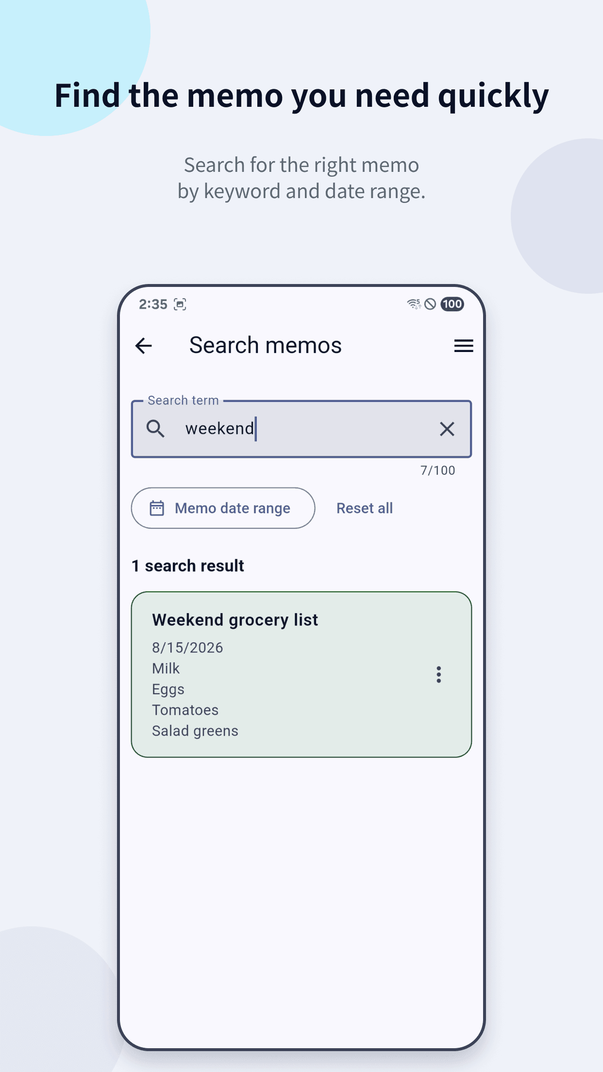 SteadyMemo memo search screen