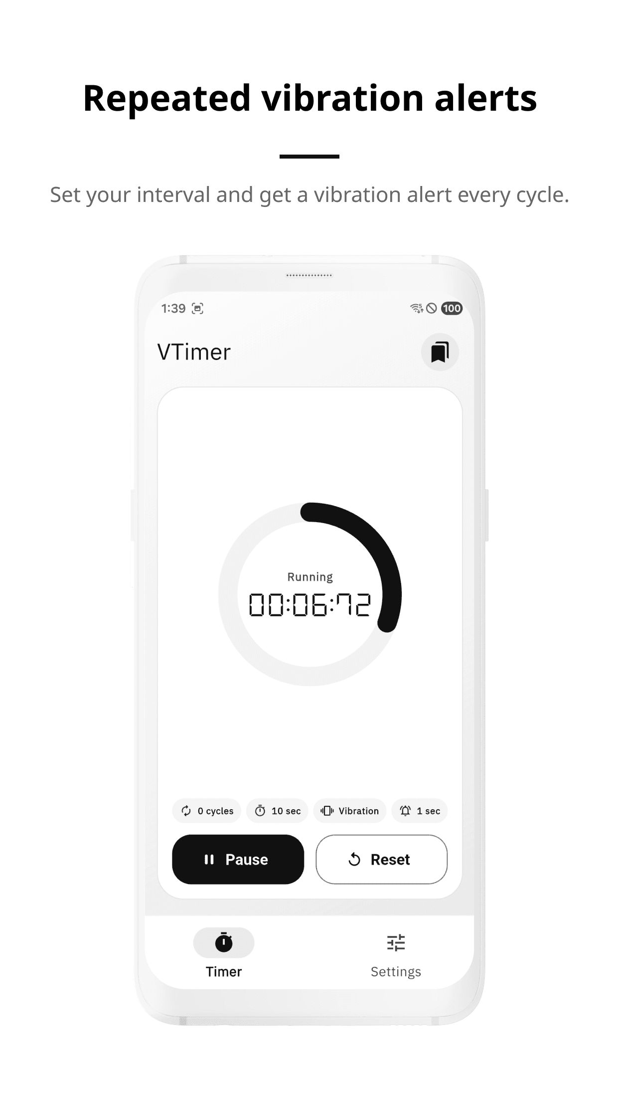 VTimer repeated vibration alerts screen
